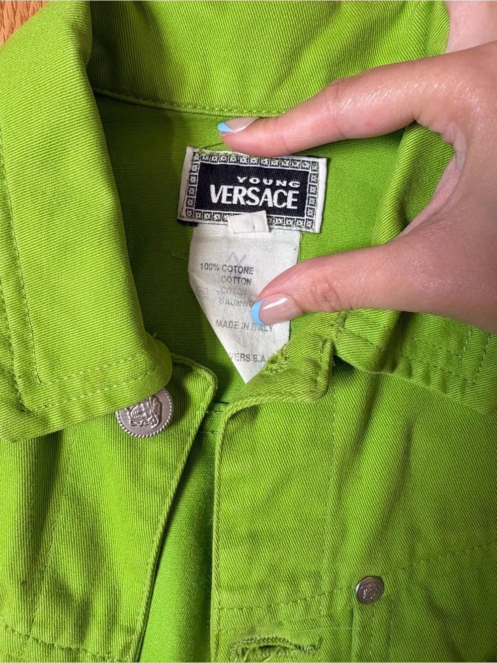 Vintage Young Versace Lime Green Denim Jacket